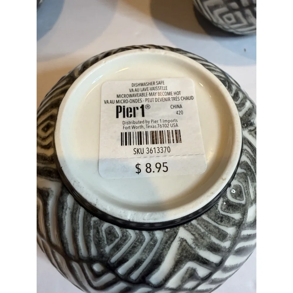 Pier 1 Black White Geometric Bowls Set of 5 Tribal Aztec 5.5
